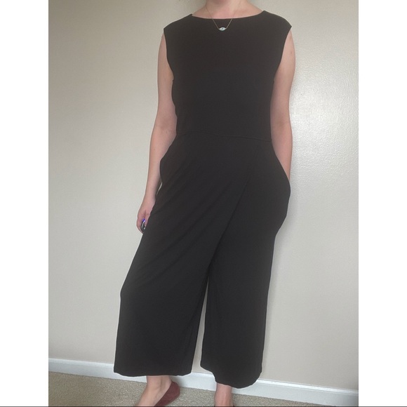 Eileen Fisher Black Crop Cap Sleeve Jumpsuit - Picture 3 of 7